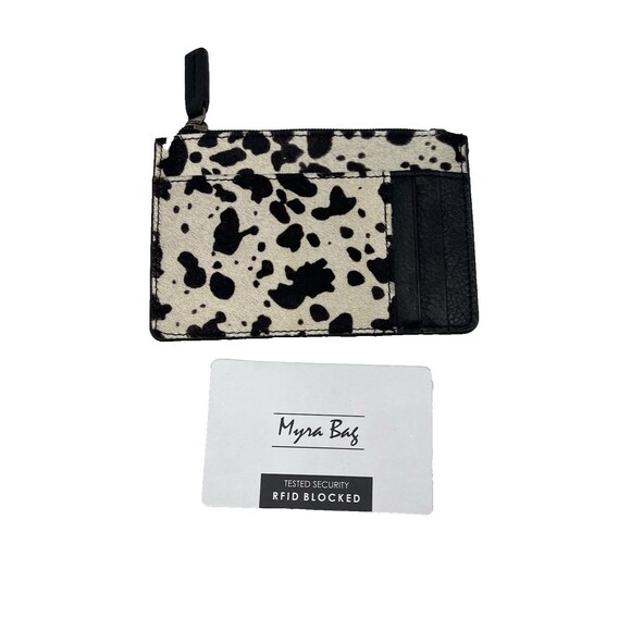 Myra Bag Liberty Card Holder ID RFID Blocking Leather Cowhide Zip Wallet 5" - Picture 1 of 6